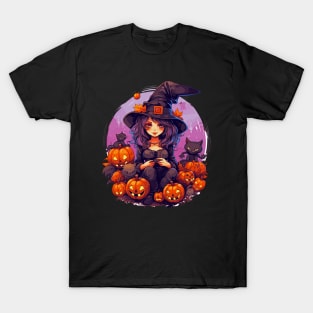 Halloween Witch Black Cats Jack-o-Lanterns T-Shirt